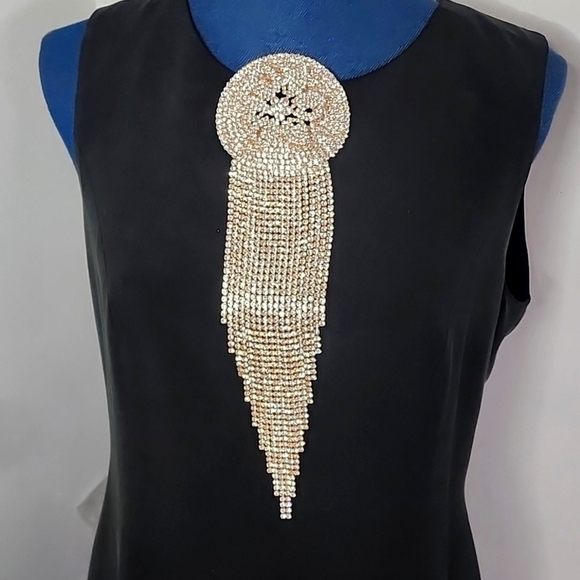 Large Statement Petal Flower Brooch Pin Rose Gold Rhinestone Fringe New - Picture 1 of 13